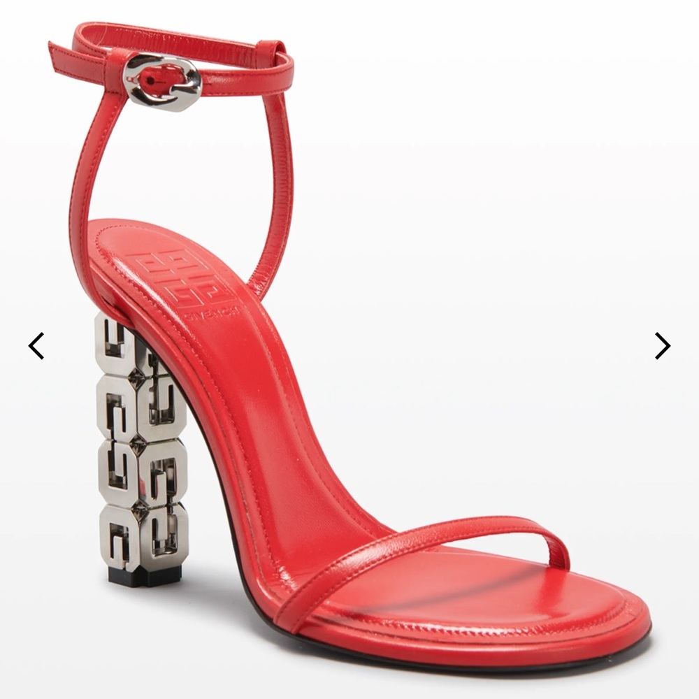 Givenchy napa lambskin leather sandals feature a 4G cube heel